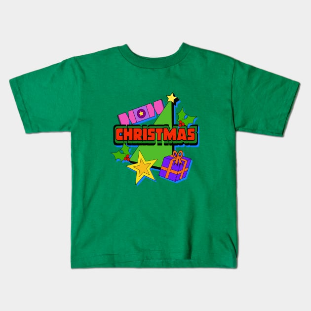 Christmas Tree, Cracker, Holly and Gifts Kids T-Shirt by OneThreeSix